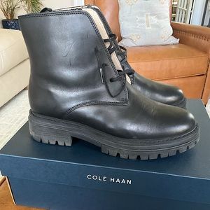 Cole Haan Black Leather Combat Lace Up Boot
